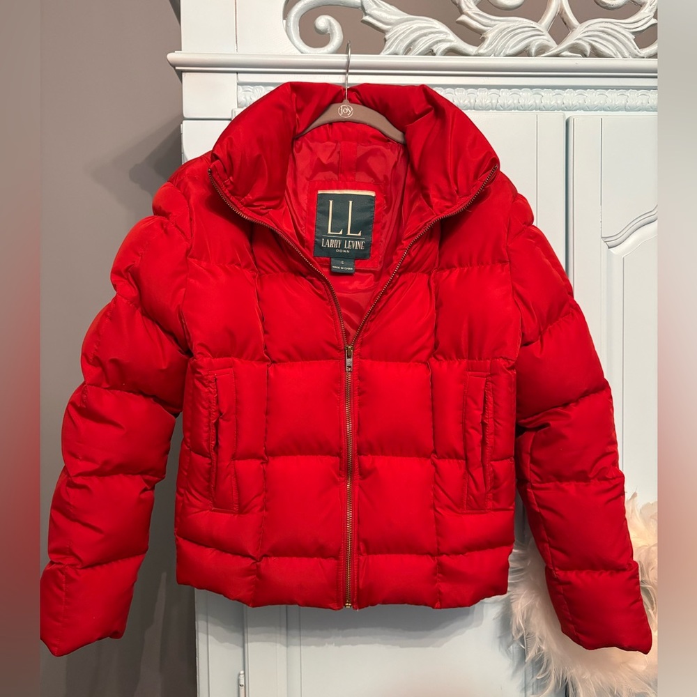 Larry Levine Red Down Puffer Jacket Size Small